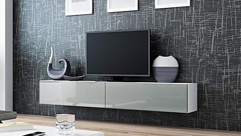 ТВ-тумба Виго большая МДФ Светло-серый DM811-6Т / Белый Фасадный 0101