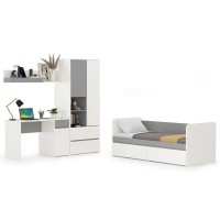 Торонто Компоновка № 25, цвет белый шагрень/стальной серый, сп. м. 800х1900 мм., б/м, основание есть, универсальная сборка