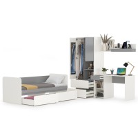 Торонто Компоновка № 25, цвет белый шагрень/стальной серый, сп. м. 800х1900 мм., б/м, основание есть, универсальная сборка