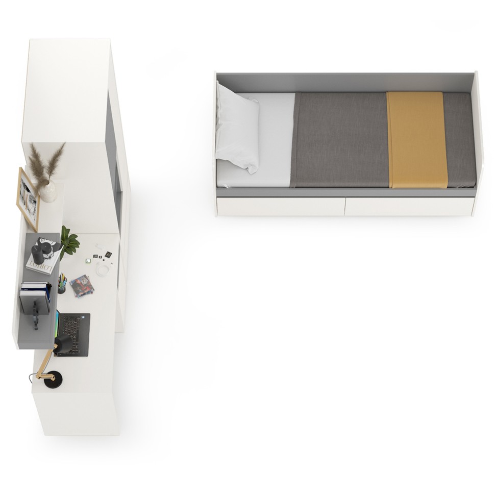 Торонто Компоновка № 25, цвет белый шагрень/стальной серый, сп. м. 800х1900 мм., б/м, основание есть, универсальная сборка