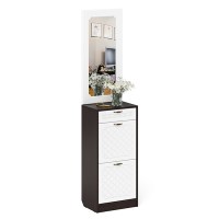 Прихожая П-6 Тумба для обуви 2 секции + Зеркало, цвет венге/фасады МДФ белое дерево фрезеровка ромб, ШхГхВ 50х35х210 см.