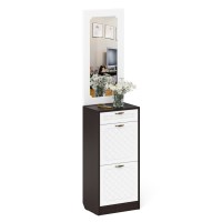 Прихожая П-6 Тумба для обуви 2 секции + Зеркало, цвет венге/фасады МДФ белое дерево фрезеровка ромб, ШхГхВ 50х35х210 см.