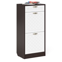 Прихожая П-6 Тумба для обуви 2 секции + Зеркало, цвет венге/фасады МДФ белое дерево фрезеровка ромб, ШхГхВ 50х35х210 см.