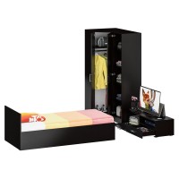 Спальня Стандарт 4-0900, цвет венге/фасады ТВ тумбы МДФ чёрный глянец, сп.м. 900х2000 мм., без матраса, основание есть