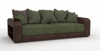 Диван прямой Премьер Люкс велюр зеленый + экокожа коричневый
