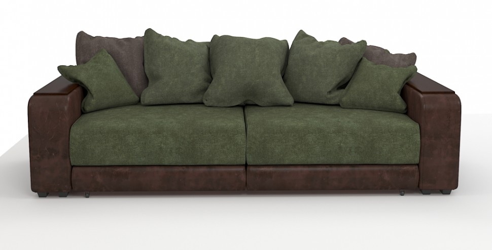 Диван прямой Премьер Люкс велюр зеленый + экокожа коричневый