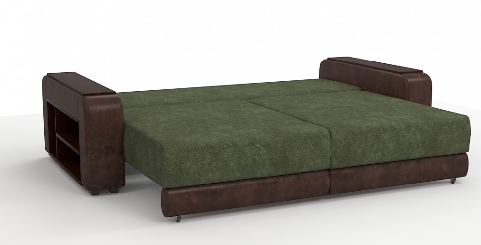 Диван прямой Премьер Люкс велюр зеленый + экокожа коричневый