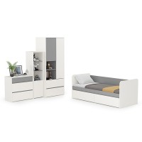 Торонто Компоновка № 26, цвет белый шагрень/стальной серый, сп. м. 800х1900 мм., б/м, основание есть, универсальная сборка