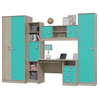 СНЯТО Сити Компоновка № 8 6-9411+6-9413+6-0601+6-9416+6-9412, цвет дуб сонома/аква, ШхГхВ 291х60х211 см., универсальная сборка