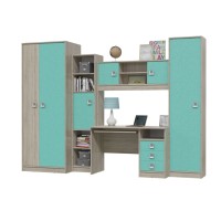 СНЯТО Сити Компоновка № 8 6-9411+6-9413+6-0601+6-9416+6-9412, цвет дуб сонома/аква, ШхГхВ 291х60х211 см., универсальная сборка