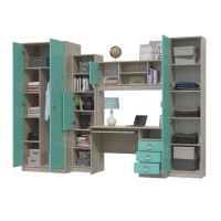 СНЯТО Сити Компоновка № 8 6-9411+6-9413+6-0601+6-9416+6-9412, цвет дуб сонома/аква, ШхГхВ 291х60х211 см., универсальная сборка