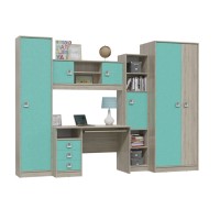 СНЯТО Сити Компоновка № 8 6-9411+6-9413+6-0601+6-9416+6-9412, цвет дуб сонома/аква, ШхГхВ 291х60х211 см., универсальная сборка