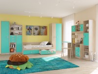 СНЯТО Сити Компоновка № 8 6-9411+6-9413+6-0601+6-9416+6-9412, цвет дуб сонома/аква, ШхГхВ 291х60х211 см., универсальная сборка