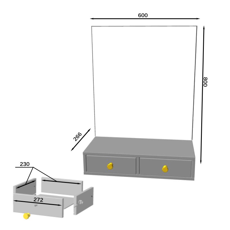 СНЯТО Трюмо настольное С-МД-ТР-1, цвет ясень шимо тёмный/ясень шимо светлый, ШхГхВ 60х26,6х80 см., подходит для комодов К-1, К-5, К-10, К-11, К-13