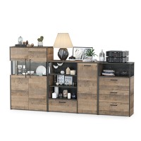 Трувор 13.307.01 Комод + 13.306 Комод с витриной + 13.307.02 Комод с ящиками, цвет дуб гранж песочный/интра, ШхГхВ 260,8х37х135,3 см., ун. сборка