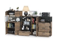 Трувор 13.307.01 Комод + 13.306 Комод с витриной + 13.307.02 Комод с ящиками, цвет дуб гранж песочный/интра, ШхГхВ 260,8х37х135,3 см., ун. сборка