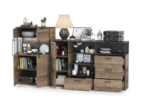 Трувор 13.307.01 Комод + 13.306 Комод с витриной + 13.307.02 Комод с ящиками, цвет дуб гранж песочный/интра, ШхГхВ 260,8х37х135,3 см., ун. сборка