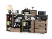 Трувор 13.307.01 Комод + 13.306 Комод с витриной + 13.307.02 Комод с ящиками, цвет дуб гранж песочный/интра, ШхГхВ 260,8х37х135,3 см., ун. сборка