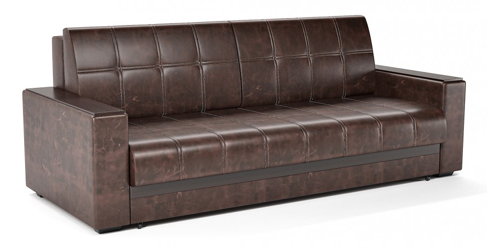 Диван прямой Атланта Next еврокнижка коричневая экокожа с белыми нитками