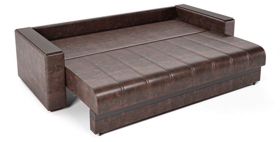 Диван прямой Атланта Next еврокнижка коричневая экокожа с белыми нитками