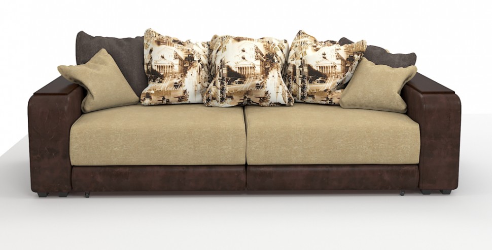 Диван прямой Премьер Люкс велюр бежевый + экокожа коричневый