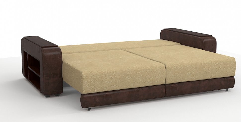 Диван прямой Премьер Люкс велюр бежевый + экокожа коричневый