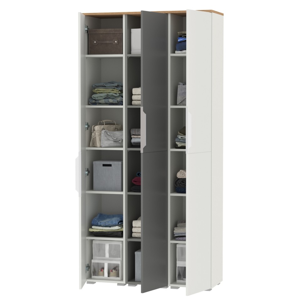 Октава Набор шкафов 49, цвет белый шагрень/серый графит/дуб крафт золотой/фасады МДФ белый шагрень/серый графит, ШхГхВ 96,6х35,3х197,6 см., ун. сб.