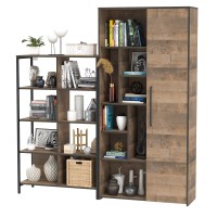 Трувор 13.151.02 Стеллаж + 13.206 Шкаф-стеллаж, цвет дуб гранж песочный/интра, ШхГхВ 183х37х194,2 см., универсальная сборка