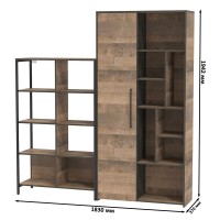 Трувор 13.151.02 Стеллаж + 13.206 Шкаф-стеллаж, цвет дуб гранж песочный/интра, ШхГхВ 183х37х194,2 см., универсальная сборка