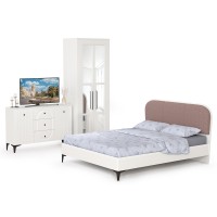 Валенсия Спальня № 18, цвет ЛДСП белый шагрень/МДФ белый шагрень/ткань велутто 19, ортопед есть, сп. м. 1600х2000 мм., б/м