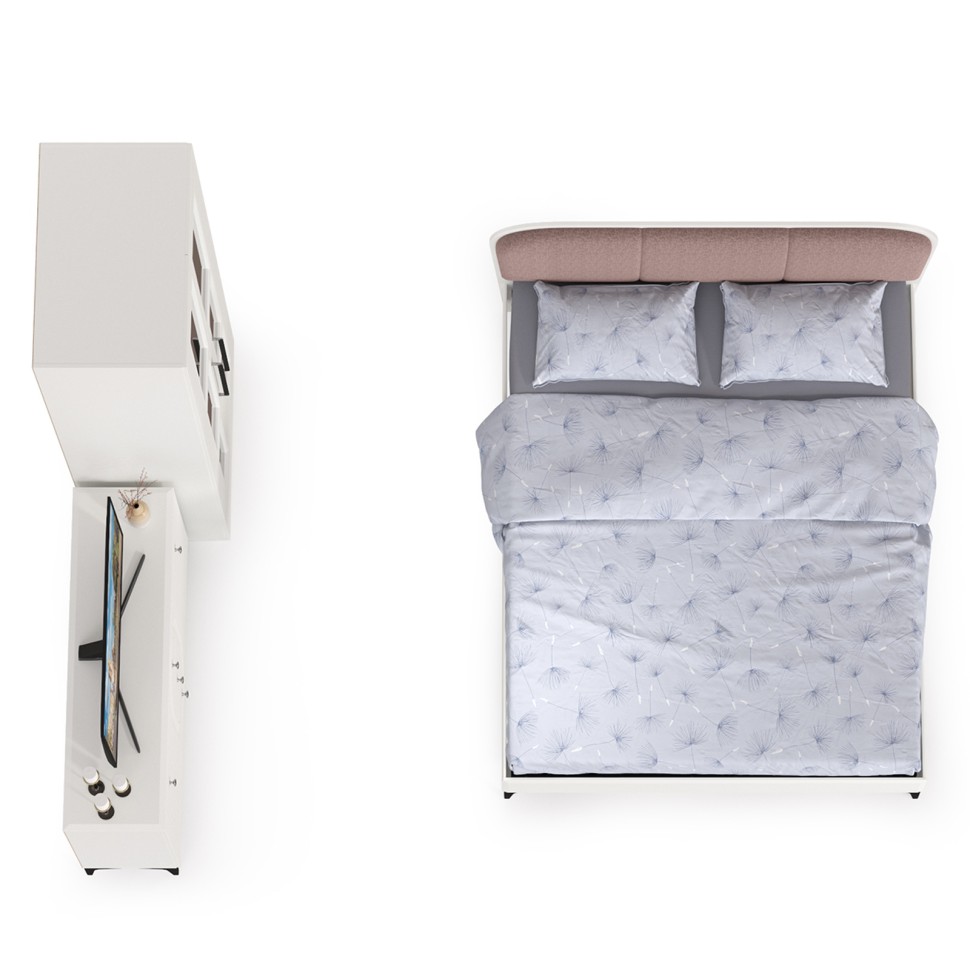 Валенсия Спальня № 18, цвет ЛДСП белый шагрень/МДФ белый шагрень/ткань велутто 19, ортопед есть, сп. м. 1600х2000 мм., б/м