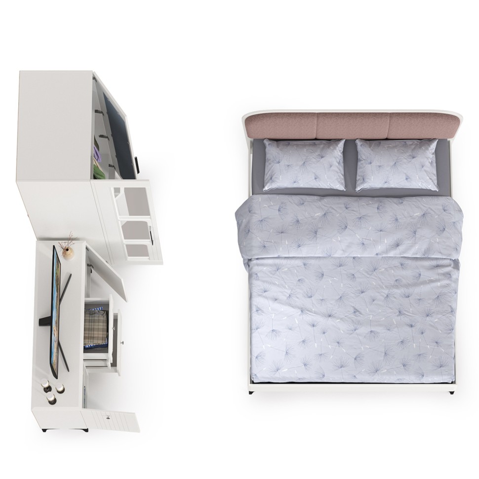 Валенсия Спальня № 18, цвет ЛДСП белый шагрень/МДФ белый шагрень/ткань велутто 19, ортопед есть, сп. м. 1600х2000 мм., б/м