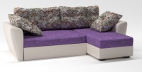 Диван угловой Амстердам еврокнижка фиолетовый велюр+цветы+бежевая экокожа