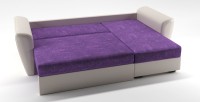 Диван угловой Амстердам еврокнижка фиолетовый велюр+цветы+бежевая экокожа