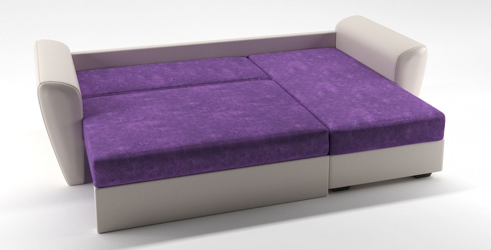 Диван угловой Амстердам еврокнижка фиолетовый велюр+цветы+бежевая экокожа