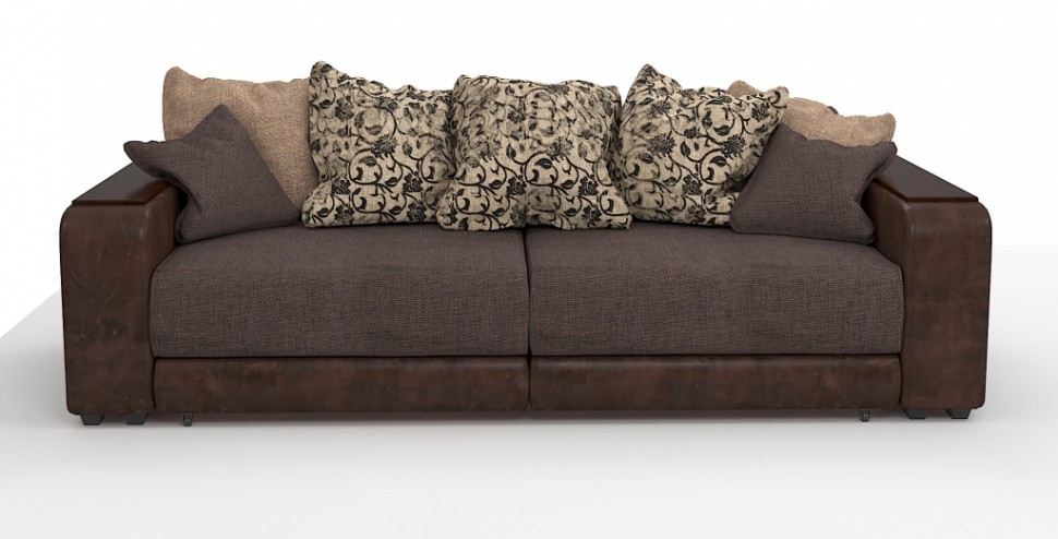 Диван прямой Премьер Люкс рогожка коричневый + экокожа коричневый