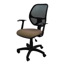 СНЯТО Кресло Меркурий ПВМ ткань В28, цвет бежево-коричневый, Т-подлокотники, спинка чёрная сетка