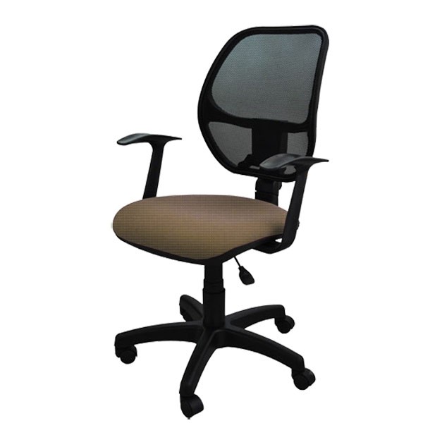 СНЯТО Кресло Меркурий ПВМ ткань В28, цвет бежево-коричневый, Т-подлокотники, спинка чёрная сетка