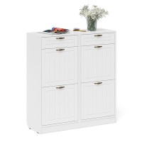 Прихожая П-6 Тумба для обуви 2 секции + Тумба для обуви 2 секции, цвет белая шагрень/фасады МДФ белое дерево фрезеровка прованс, ШхГхВ 100х35х108,3 см