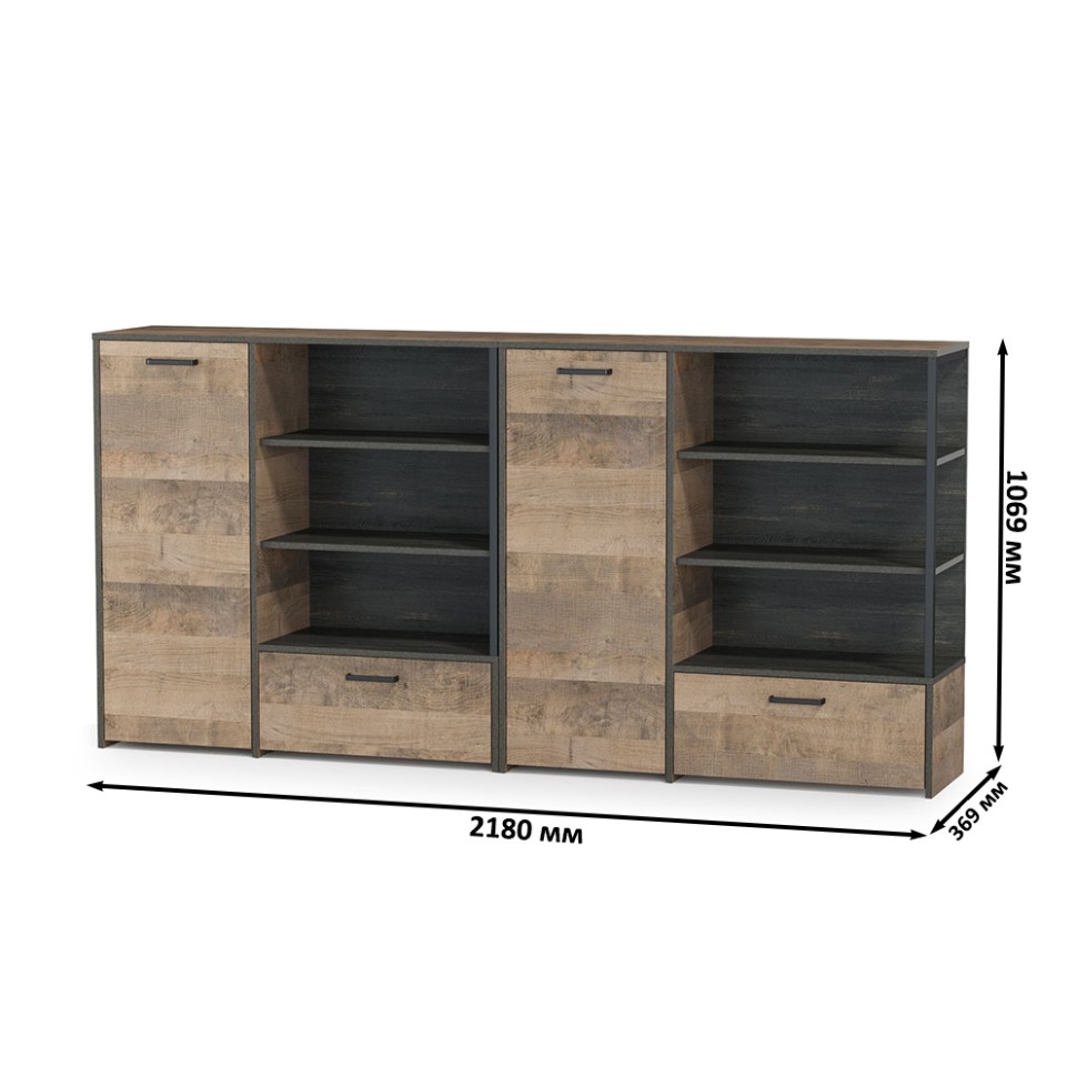 Трувор 13.307.01 Комод + 13.307.01 Комод, цвет дуб гранж песочный/интра, ШхГхВ 218х36,9х106,9 см., универсальная сборка