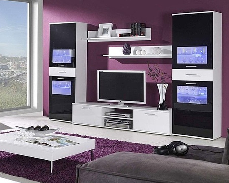 Гостиная Зара 5 Черный 0190 / Белый Фасадный 0101