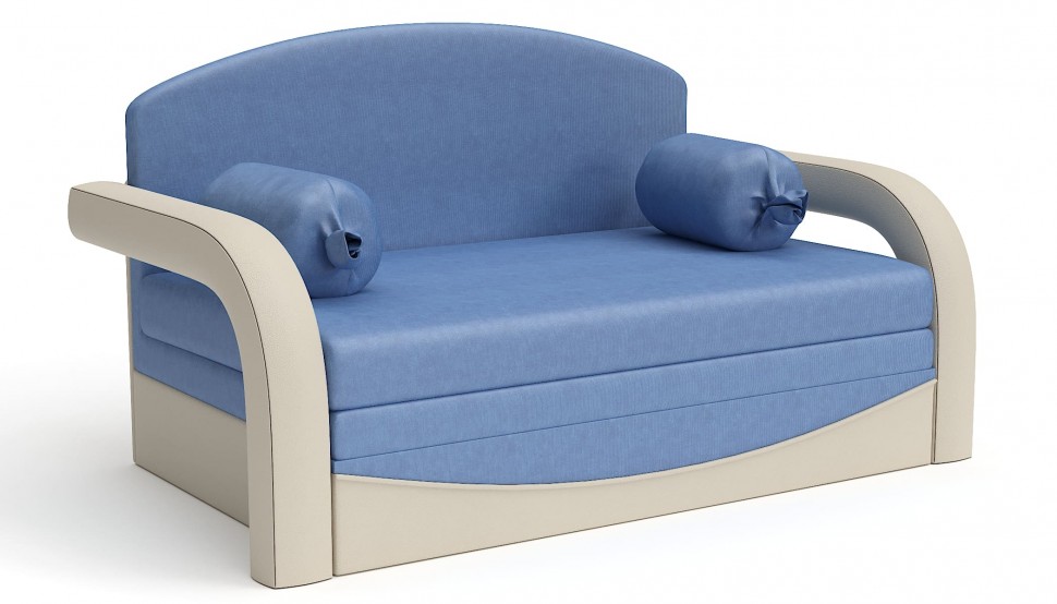 Диван выкатной Димочка Люкс велюр+экокожа голубой+белый