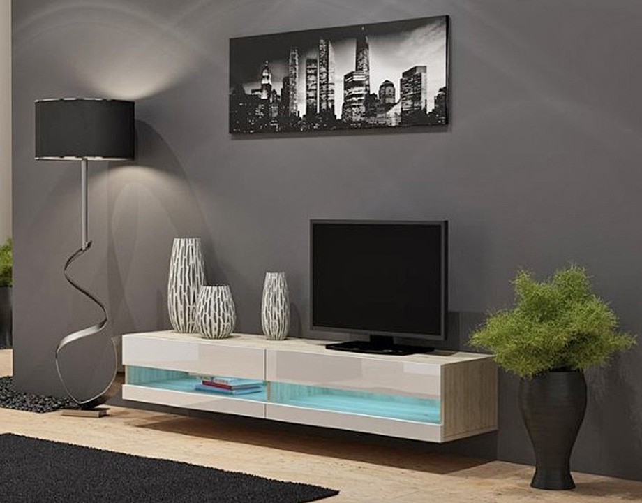 ТВ-тумба Виго открытая Белый Фасадный 0101 / Дуб Сонома 3025