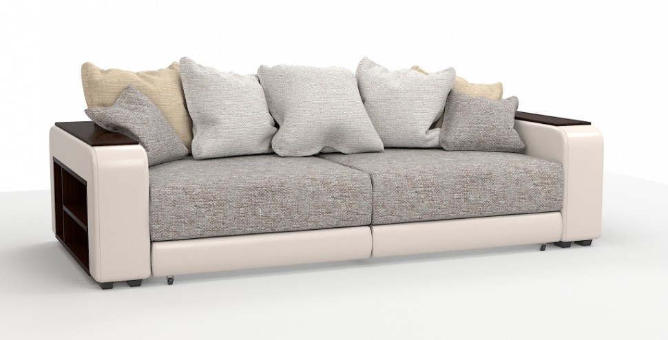 Диван прямой Премьер Люкс рогожка серый + экокожа белый