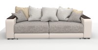 Диван прямой Премьер Люкс рогожка серый + экокожа белый