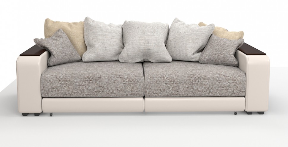 Диван прямой Премьер Люкс рогожка серый + экокожа белый