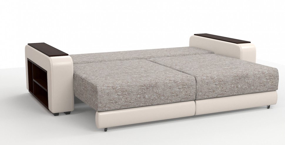 Диван прямой Премьер Люкс рогожка серый + экокожа белый