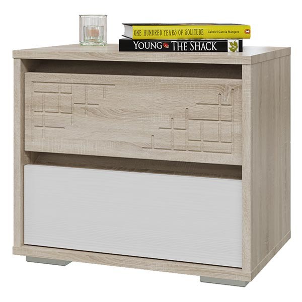 СНЯТО Мальта 4-0915дубсонрам.б-.МДФ Тумба прикроватная, цвет дуб сонома/рамух белый МДФ, ШхГхВ 50х34х44 см.