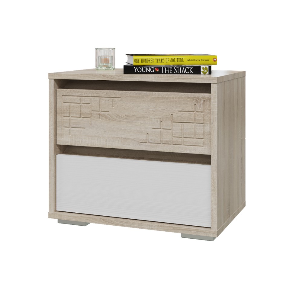 СНЯТО Мальта 4-0915дубсонрам.б-.МДФ Тумба прикроватная, цвет дуб сонома/рамух белый МДФ, ШхГхВ 50х34х44 см.