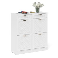 Прихожая П-6 Тумба для обуви 2 секции + Тумба для обуви 2 секции, цвет белая шагрень/фасады МДФ белое дерево фрезеровка ромб, ШхГхВ 100х35х108,3 см